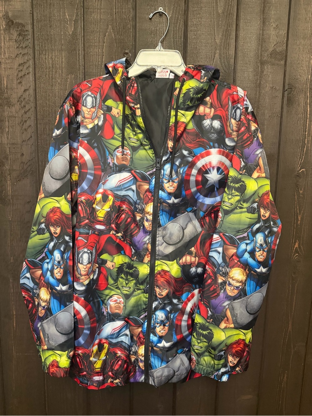 Marvel Avengers Lightweight Windbreaker Rain Hooded Jacket Adult Sz LG NWOT
